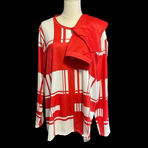 Red/White Graphic Print Two Piece Lounge Set - Picture 1 of 2